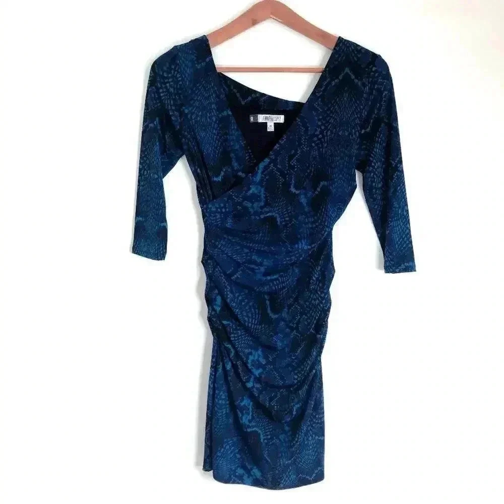 Jennifer Lopez Blue Mini Snake Print Python Bodycon Dress Women's Size XS